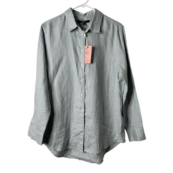 Quince European Linen Button Up Shirt Women’s Large Mist Blue NWT Long Sleeve - Picture 2 of 9